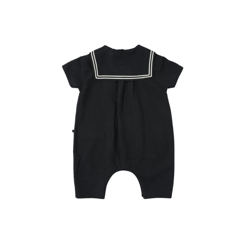 MARINE LINEN SHIRT ROMPER-navy