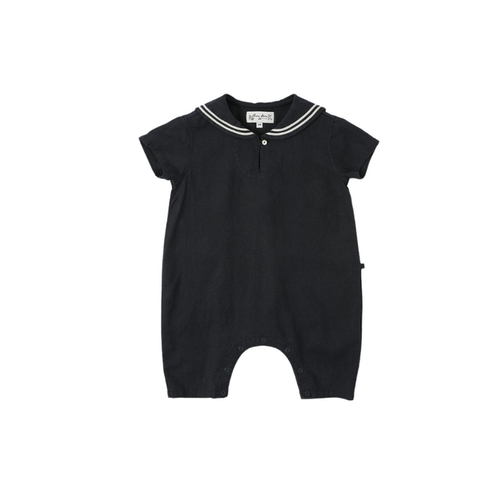 MARINE LINEN SHIRT ROMPER-navy