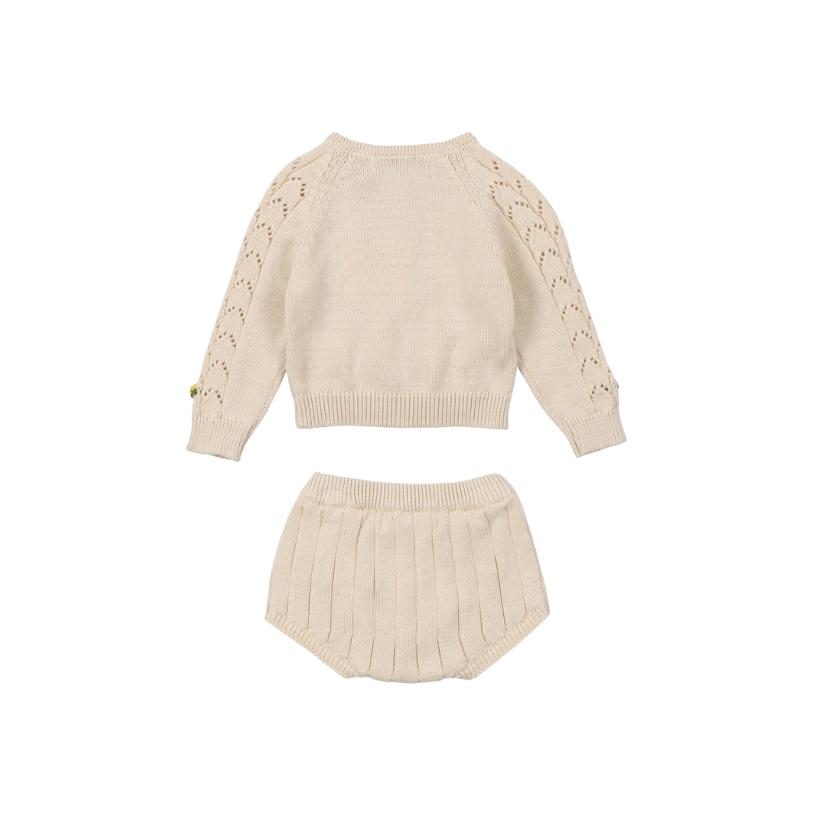 CANEA BABY CARDIGAN/BLOOMER SET-Macadamia