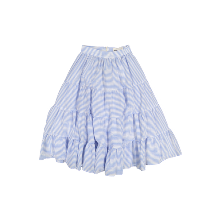 SECRET-Voluminous layered midi skirt-BLUE STRIPES