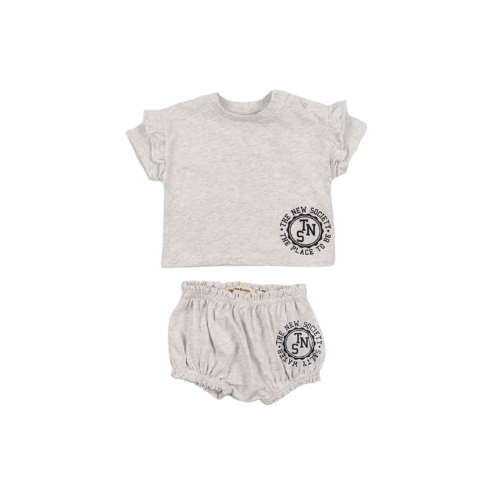 GIRL REINE SPECIAL BABY TEE/BLOOMER SET-Grey Melange