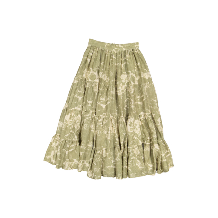 SECRET-Voluminous layered midi skirt-WARHOL GREEN