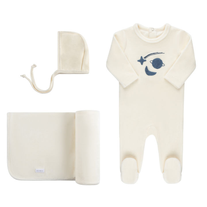 VELOUR CELESTIAL COLLECTION-3 PC SET-Ivory/Navy