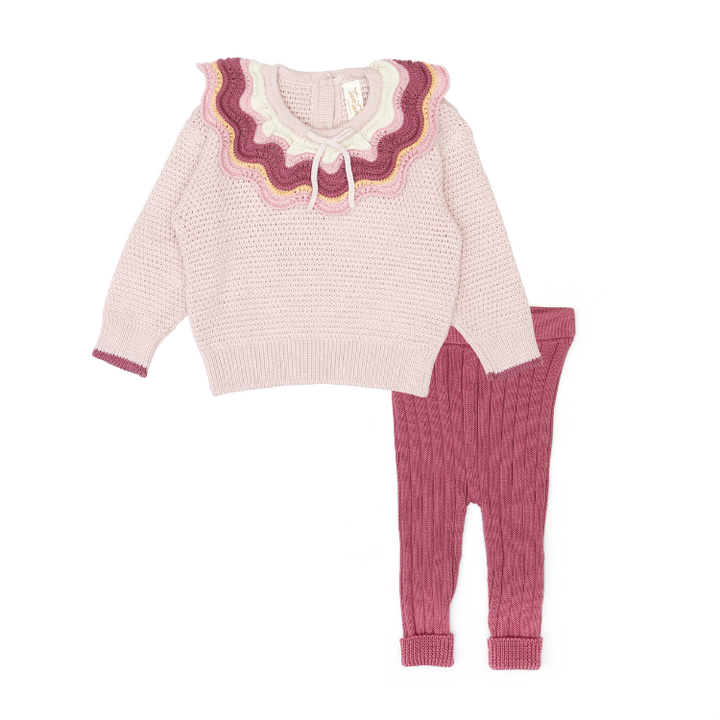 NF001RO/016MA-Multicolor Ruffle Sweater/Legging SET-Rose