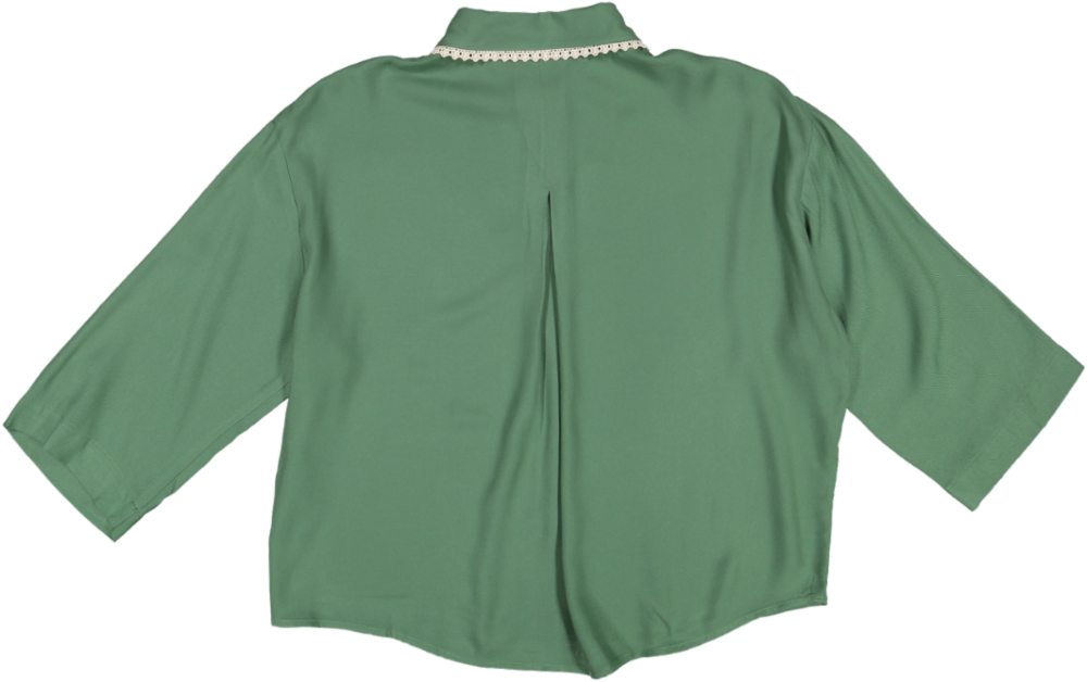 OVERSIZED CROP TOP WITH LACE DETAILED COLLAR-BASIL GREEN
