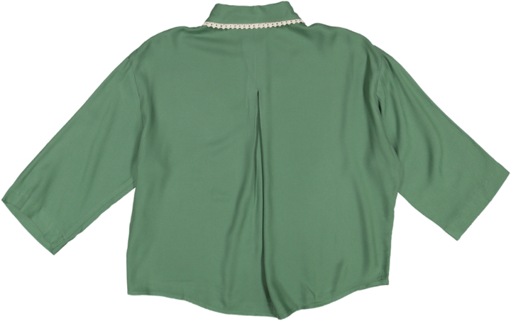 OVERSIZED CROP TOP WITH LACE DETAILED COLLAR-BASIL GREEN