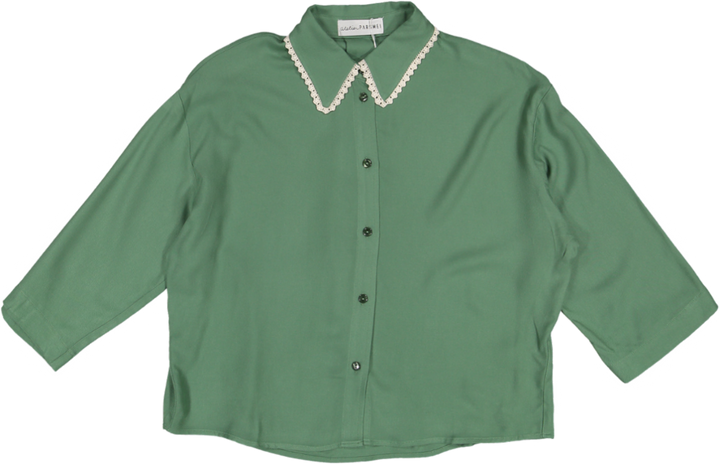 OVERSIZED CROP TOP WITH LACE DETAILED COLLAR-BASIL GREEN