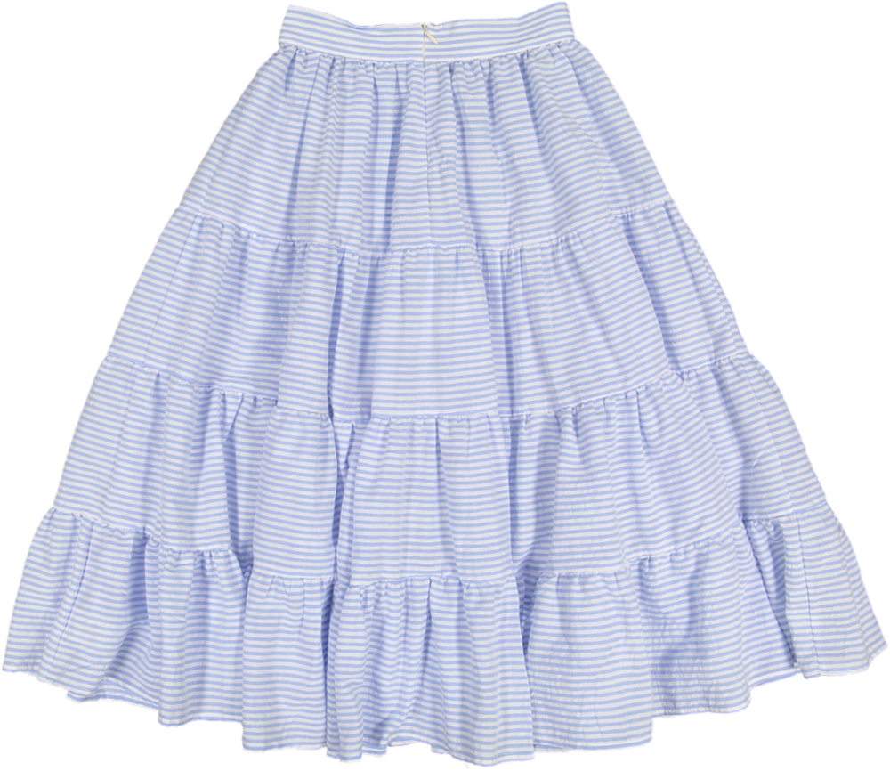 SECRET-Voluminous layered midi skirt-BLUE STRIPES