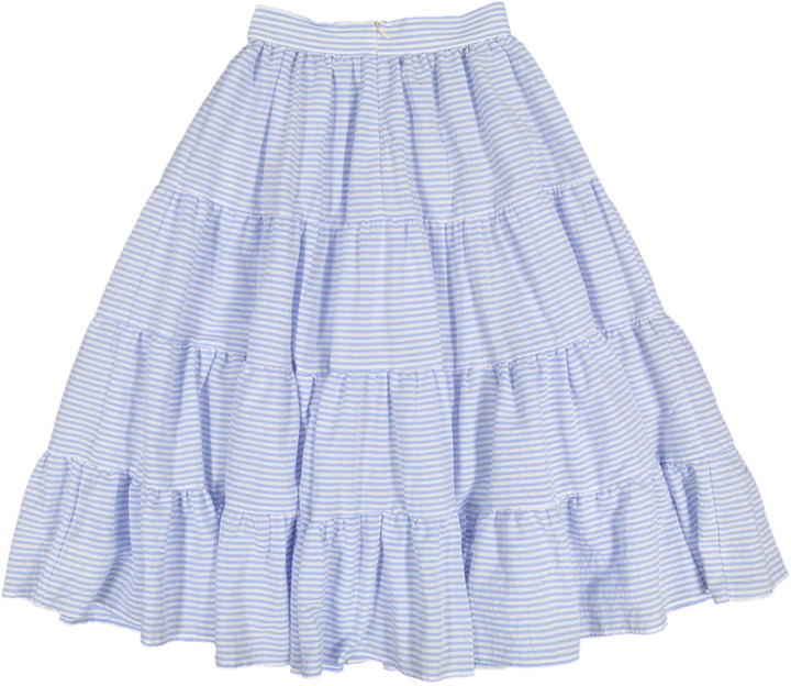 SECRET-Voluminous layered midi skirt-BLUE STRIPES