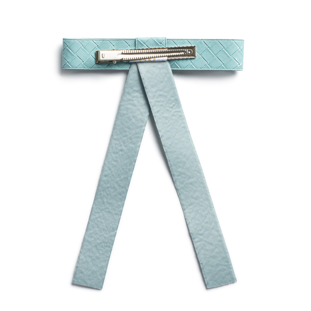 brail004-Poppy braided woven patent long tail clip powder blue