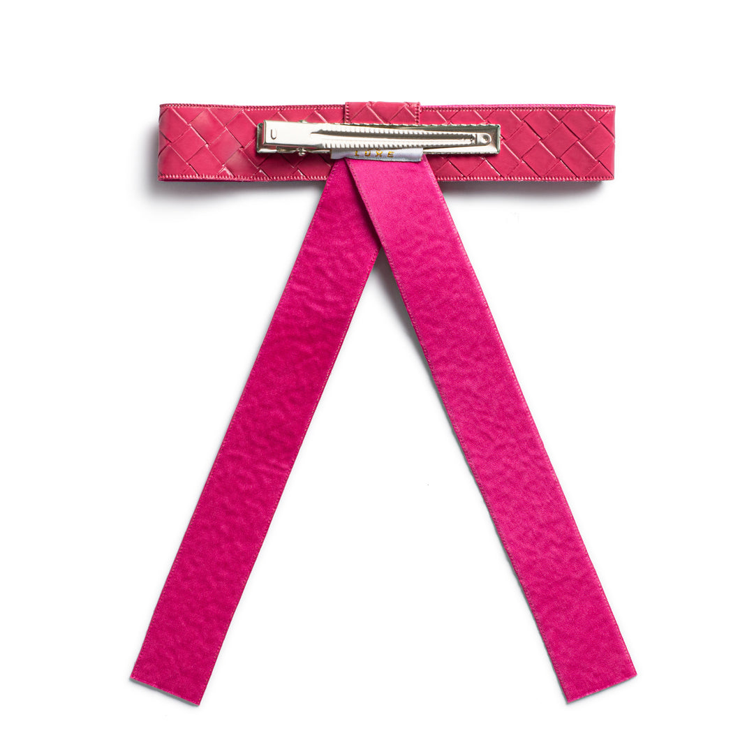 brail007-Poppy braided woven patent long tail clip rose