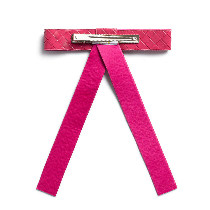 brail007-Poppy braided woven patent long tail clip rose