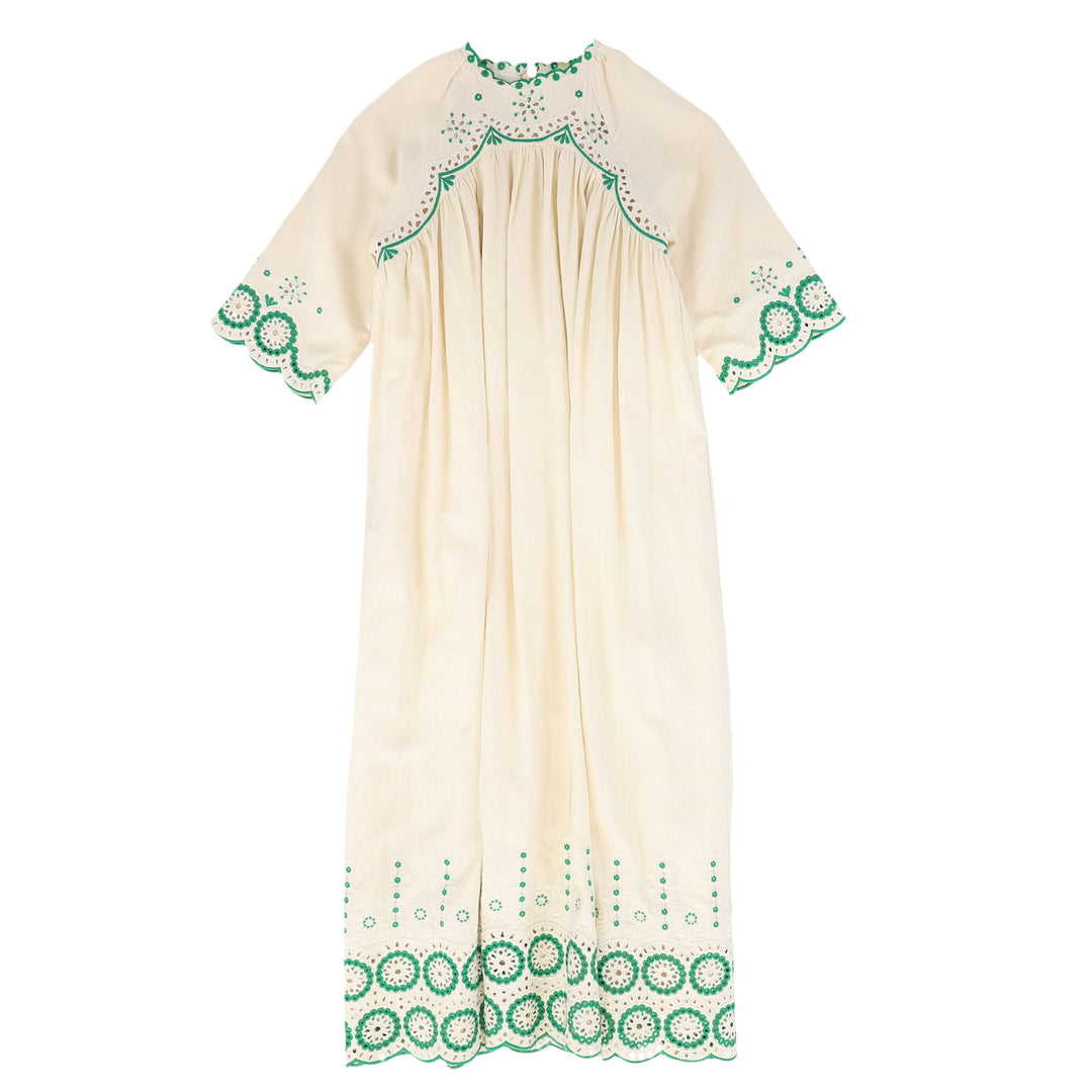 C-17802-Eyelet Embroidered Dress -Cream