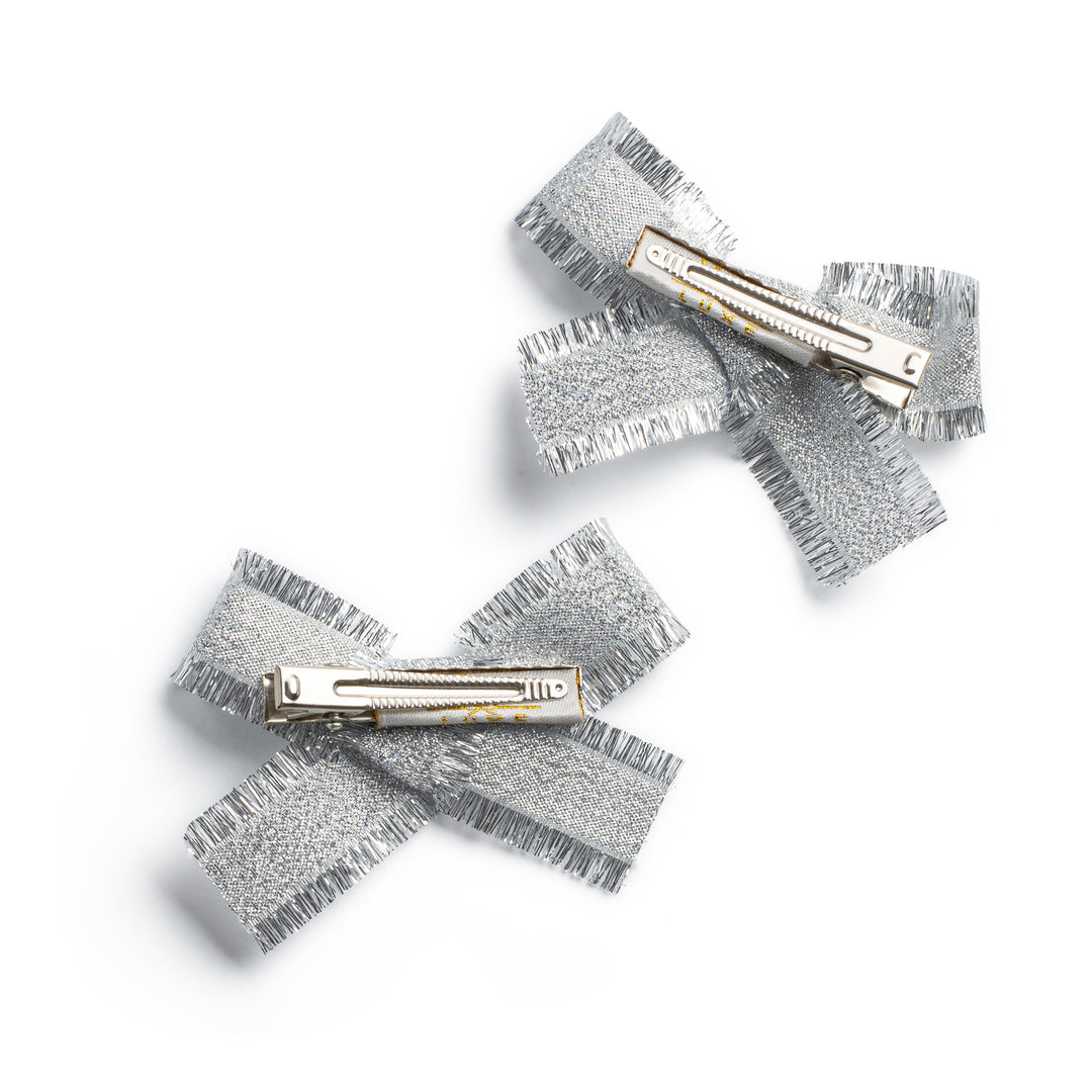 decodc005-Dahlia deconstructed grosgrain ribbon double clip set silver