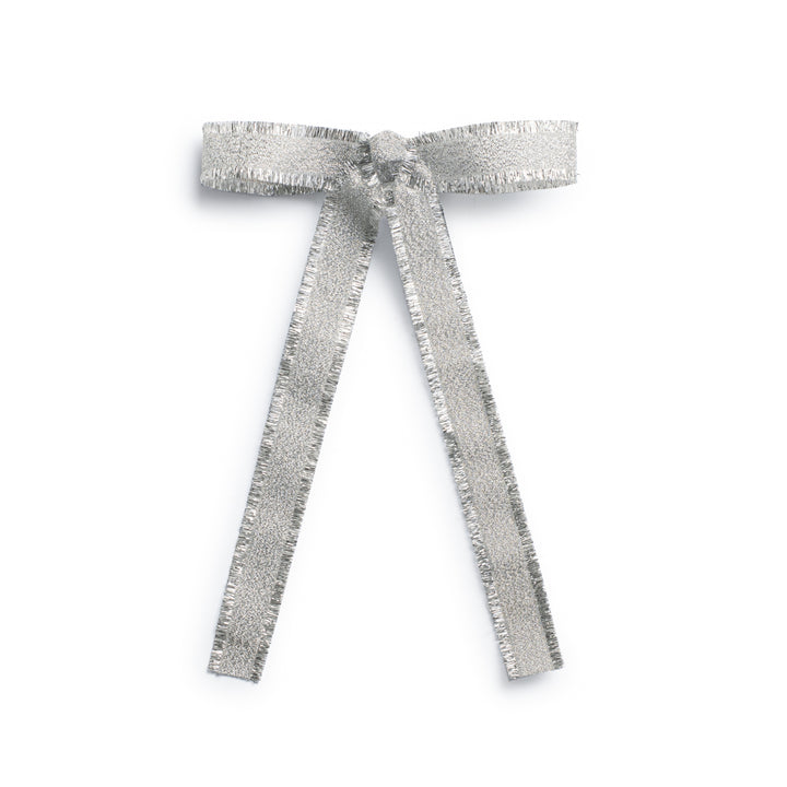 decol005-Dahlia deconstructed grosgrain ribbon long tail clip silver