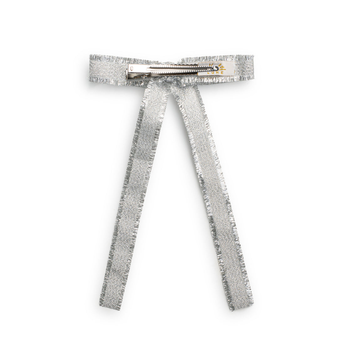decol005-Dahlia deconstructed grosgrain ribbon long tail clip silver