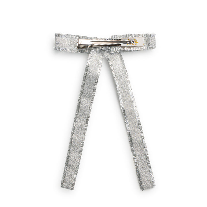 decol005-Dahlia deconstructed grosgrain ribbon long tail clip silver