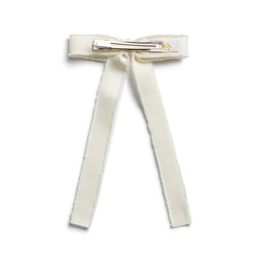 decol007-Dahlia deconstructed grosgrain ribbon long tail clip ivory