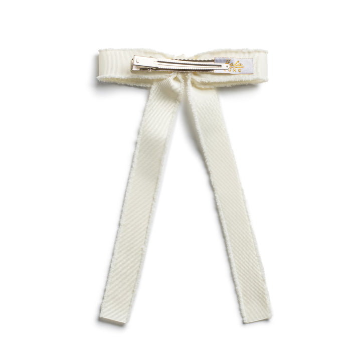 decol007-Dahlia deconstructed grosgrain ribbon long tail clip ivory