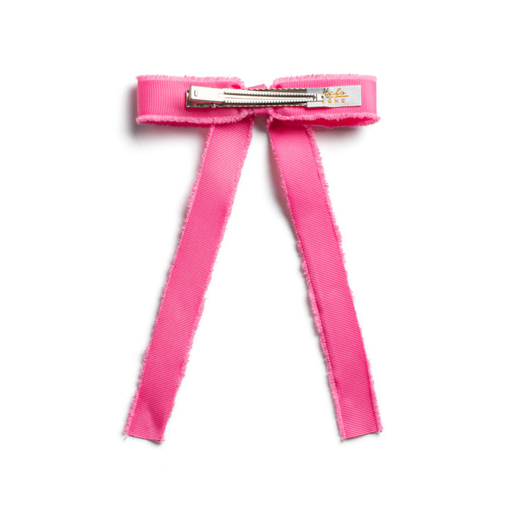 decol008-Dahlia deconstructed grosgrain ribbon long tail clip hot pink