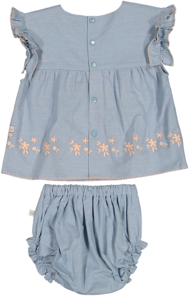 LILY SHIRT/BLOOMERS-OCEAN BLUE COTTON LINEN