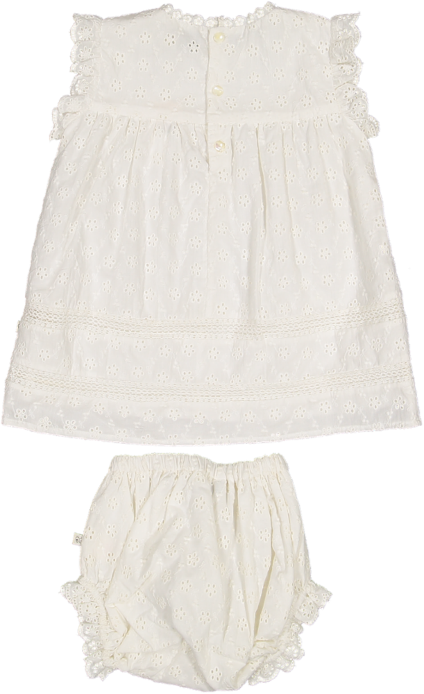 SUSIE BABY DRESS-BLOOMER-IVORY ALL OVER EYELET
