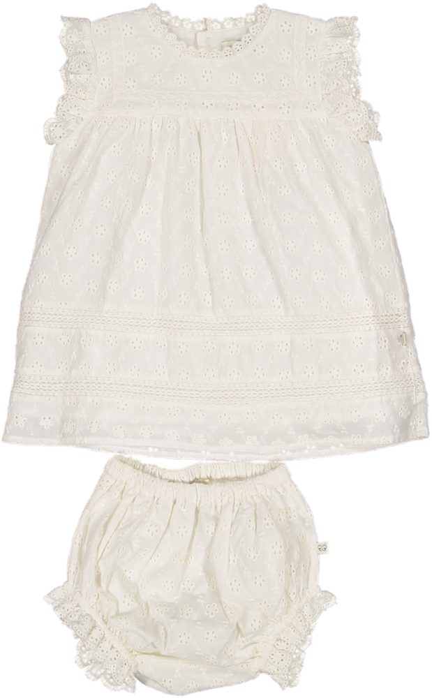 SUSIE BABY DRESS-BLOOMER-IVORY ALL OVER EYELET