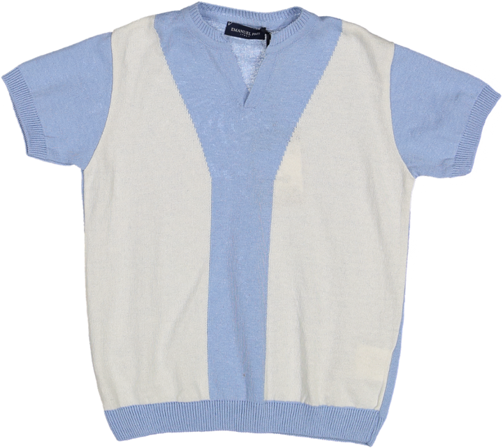 ETS3117-Sweater Short Sleeve-Ocean/Off Wht