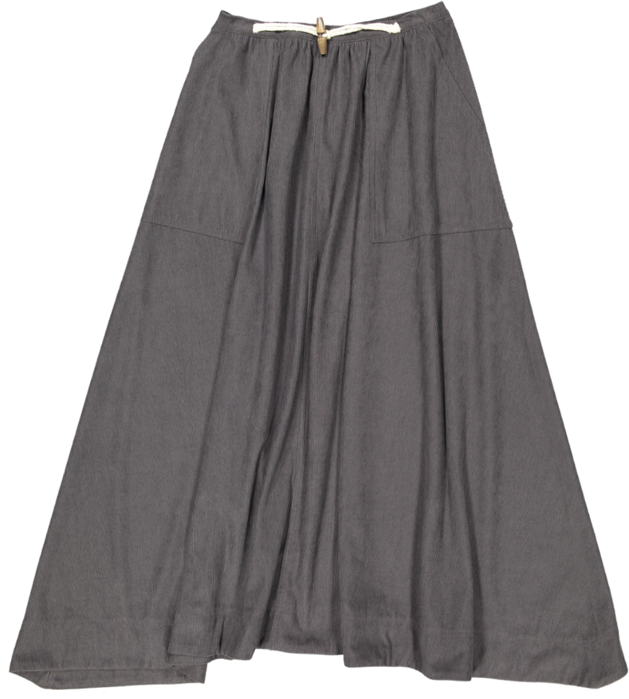 HSK876-PANELED CORD SKIRT-CHARCOAL