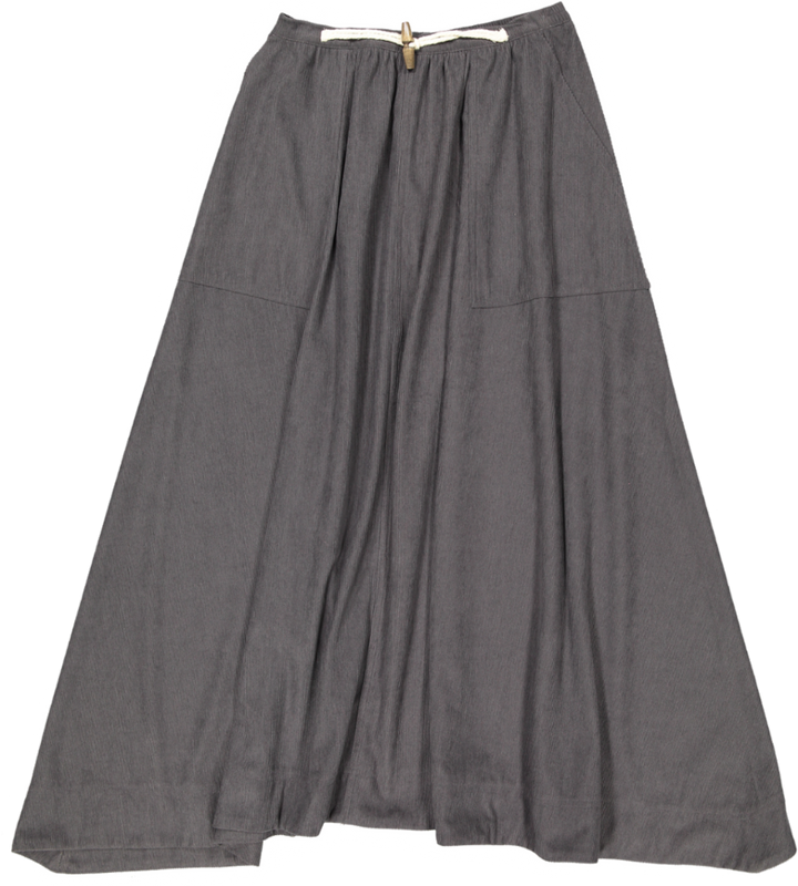 HSK876-PANELED CORD SKIRT-CHARCOAL