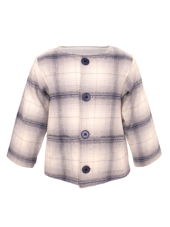 HUGO JACKET WITH BUTTONS IN FRONT IN IVORY WITH BLUE PLAIDS