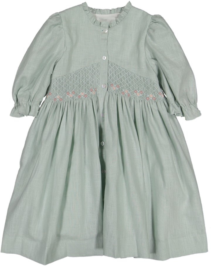 34031-LOLYNE CUSTOM 3/4 SLV DRESS-Mint Linen
