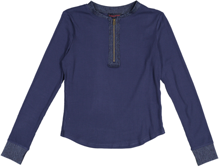 TS51583T-DARK NAVY RIB TOP WITH EXPOSED ZIPPER