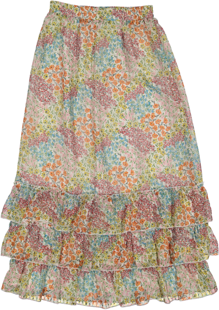 TS5013S-FLORAL PRINTED LAYERED SKIRT WITH RUFFLES