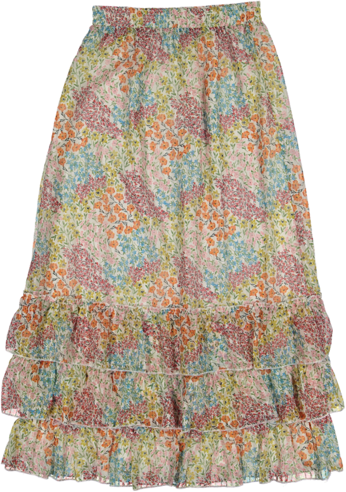 TS5013S-FLORAL PRINTED LAYERED SKIRT WITH RUFFLES