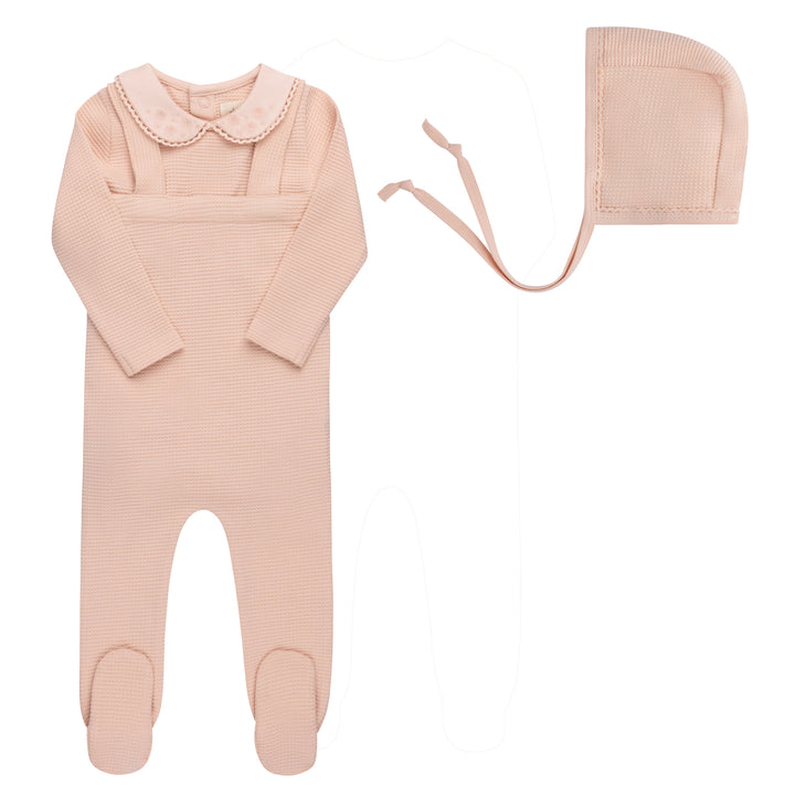 Embroidered Collar Collection- Pink - Bodysuit/Overall/Bonnet Set