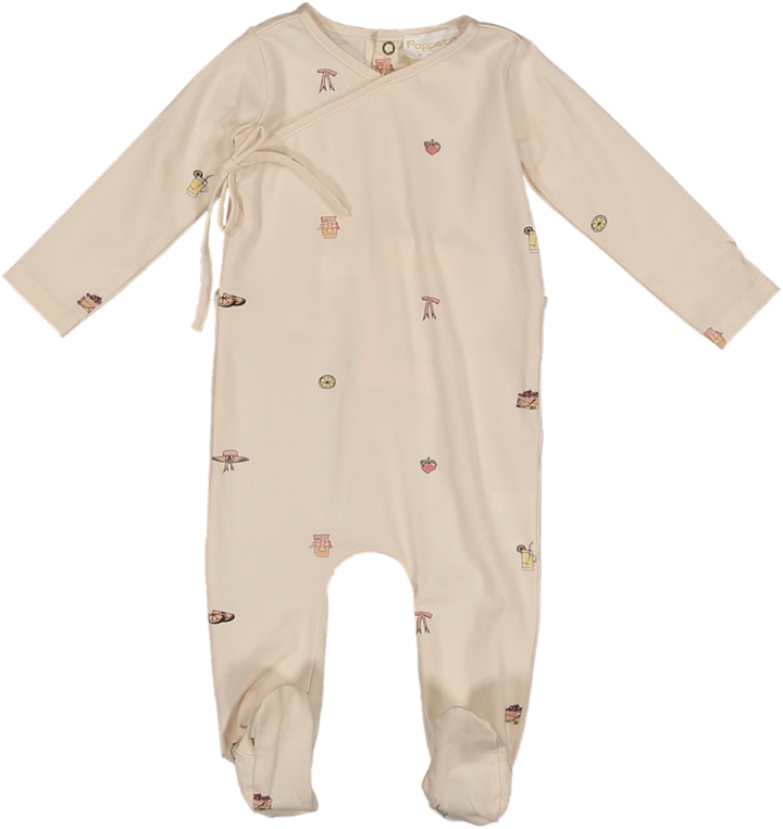 Picnic Footie-Natural/Pink Print