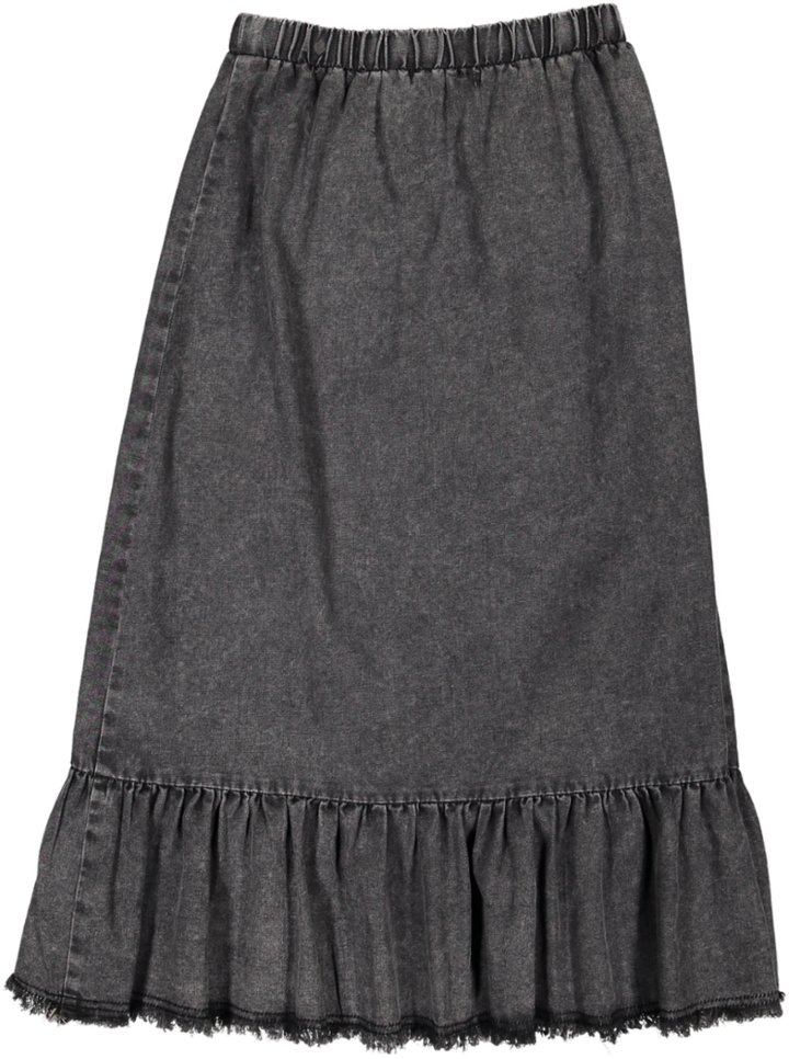 20-213A-Structure Denim Maxi Ruffle Skirt-Black