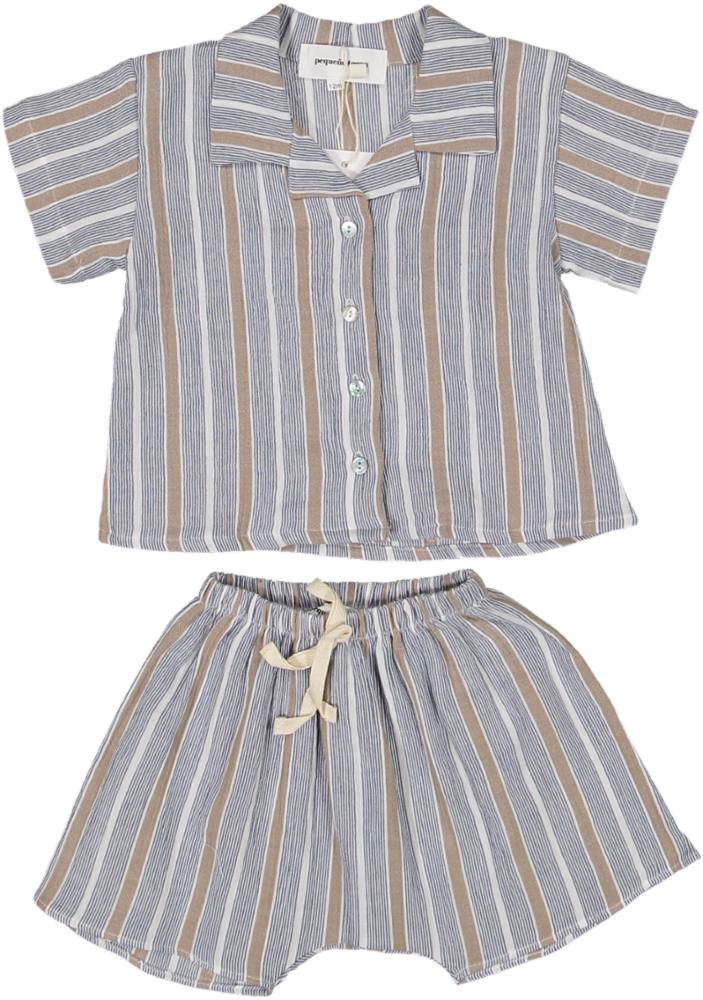 9012/6038-BABY SHIRT MUSELINA SOLAPA/BLOOMER SET-Stripes