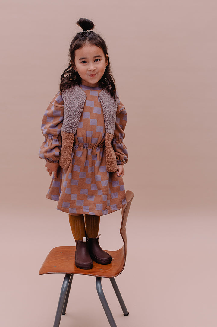 Block Print Balloon Dress-Lion